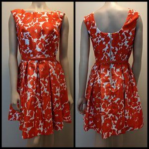 Danny & Nicole Red Floral Belted Dress Sz 6
